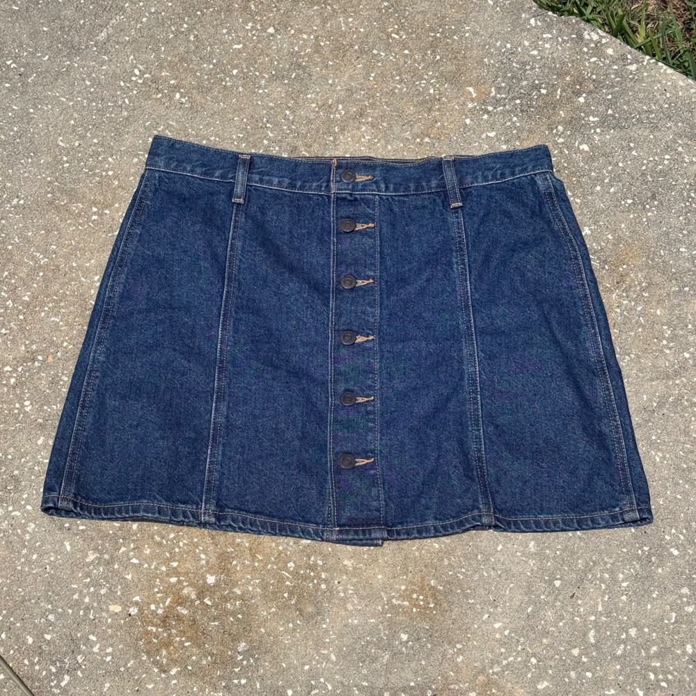 Levi's Button Boho Beachy Front Denim Mini Skirt Womens 14 Blue